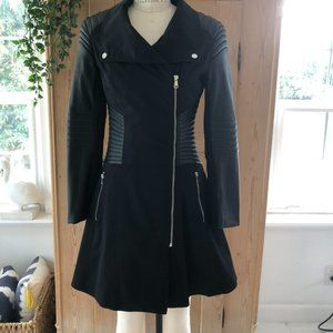 Black Bebe Mini Coat with Vegan Leather